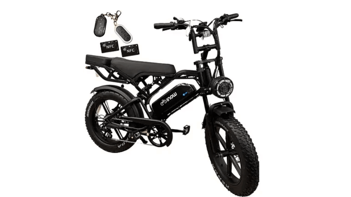 Bicicleta elétrica urbana 1000W com bateria integrada, pneus largos e design compacto para uso em cidade