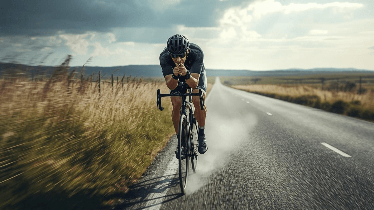 ciclista pedalando contra vento forte em estrada