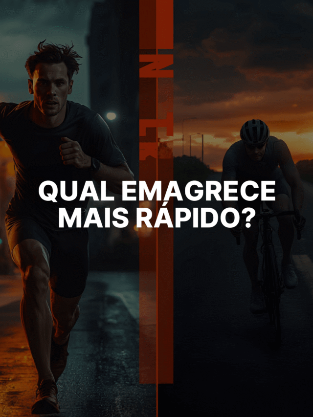 Comparação visual entre corrida e ciclismo mostrando corredor e ciclista em alta intensidade para analisar qual esporte queima mais calorias em 1 hora